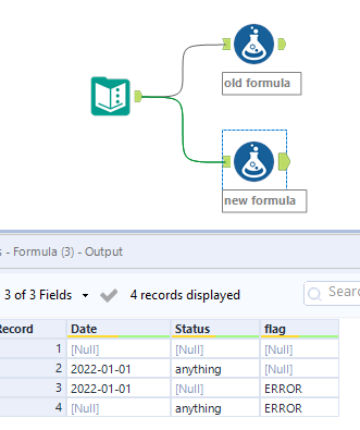 Using formula tool to check if one of two columns have a value - Alteryx