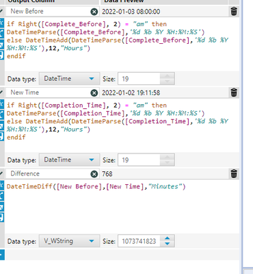 Calculation between two dates with AM/PM - Alteryx