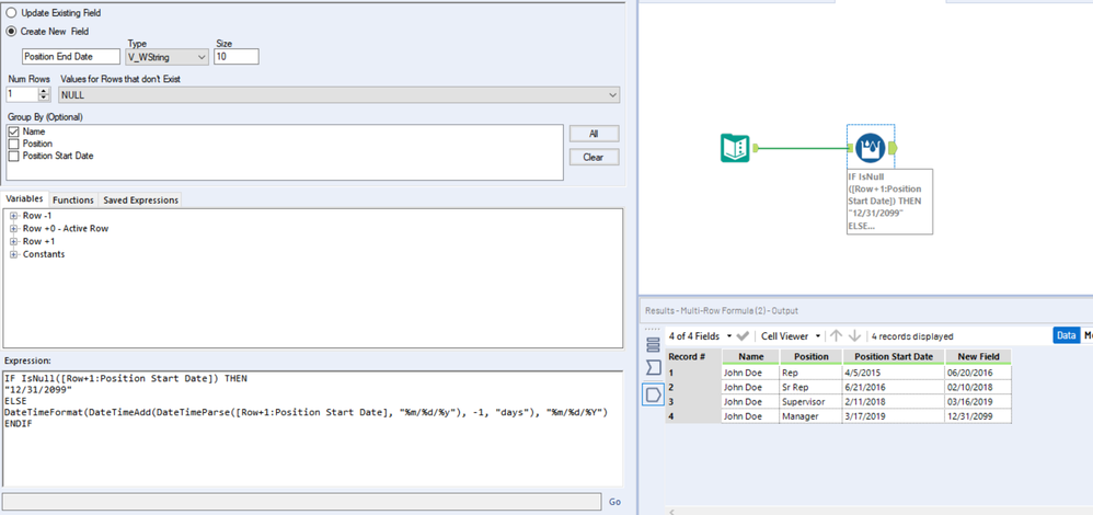 Create End Date from Start Date on next row - Alteryx