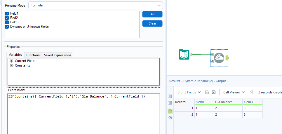 Dynamic Rename Tool Dynamic rename if column contains certain words - Alteryx