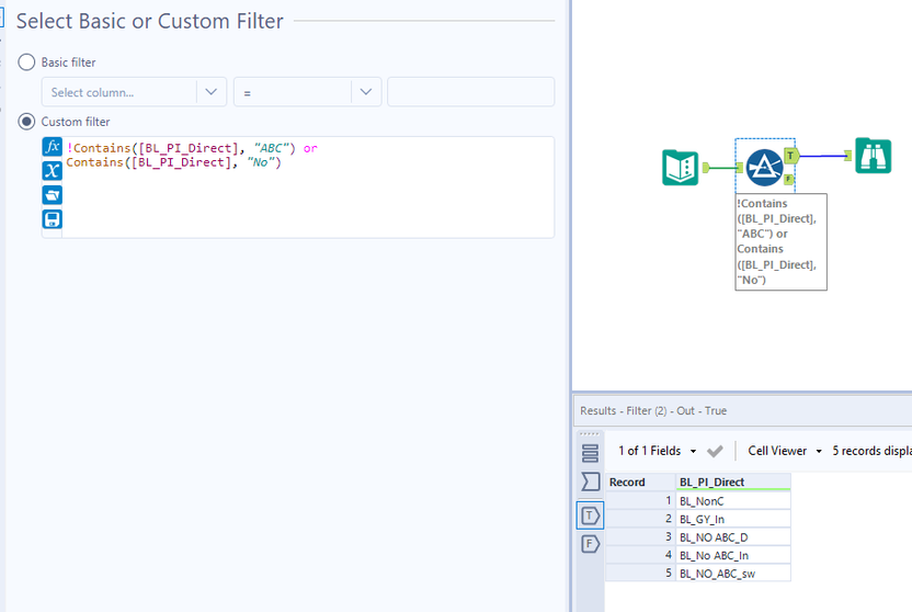 Filtering out rows containing specific text - Alteryx