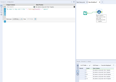 How to include a column in a formula string output - Alteryx