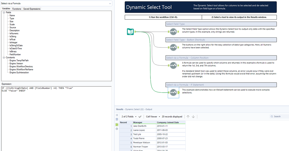 Select specific fields based on criteria - Dynamic Select - Alteryx
