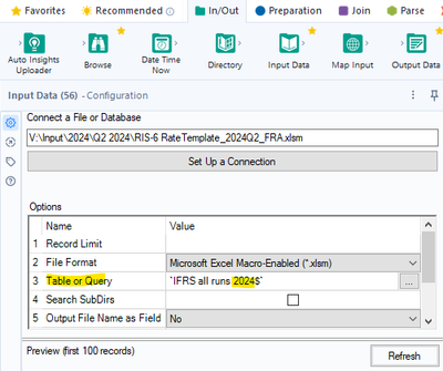 Dynamic Input - Excel Table/Query - Alteryx