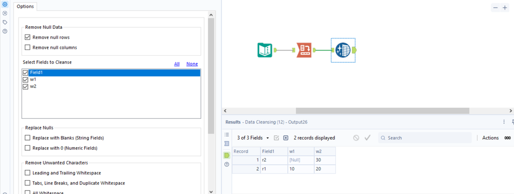 Remove columns and rows with Nulls - Alteryx