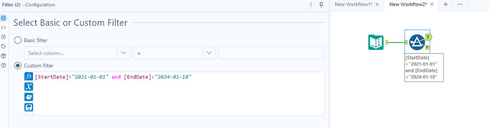 Extracting data between two dates - Alteryx