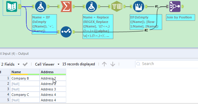 How to fill null values with data in a before and after row - Alteryx