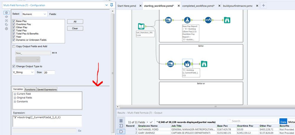 Field is not displayed under multi field formula tool - Alteryx