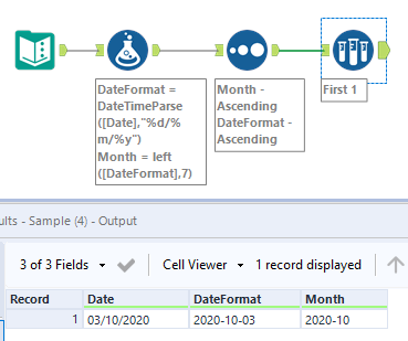How to get first date of the month from the selection - Alteryx