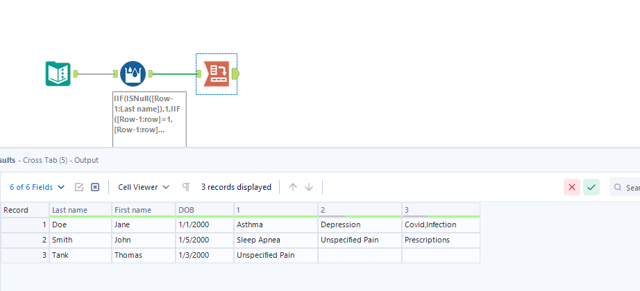 Combining multiple rows of data into one with conditions - Alteryx
