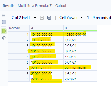 Pulling data from one column to another - Alteryx