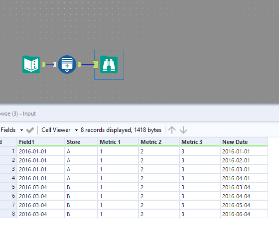 How to fill whole row above down in Multi-Row Formula - Alteryx