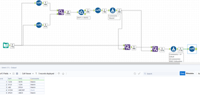 Finding same value in different rows in two columns - Alteryx