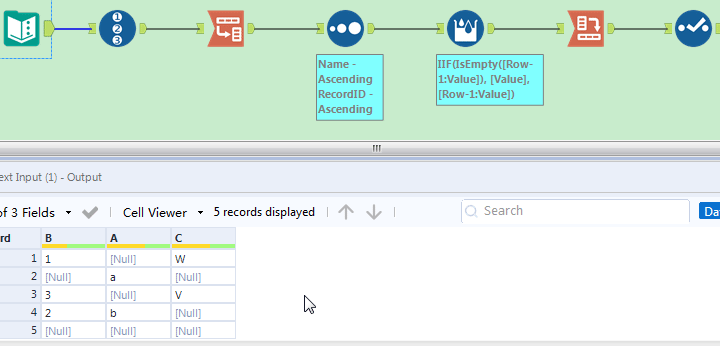 Fill the null cells to the value above - Alteryx