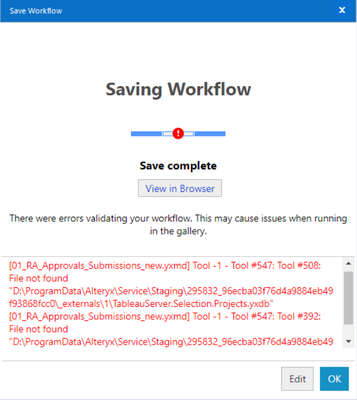 Error while publishing the workflow to the gallery. - Alteryx
