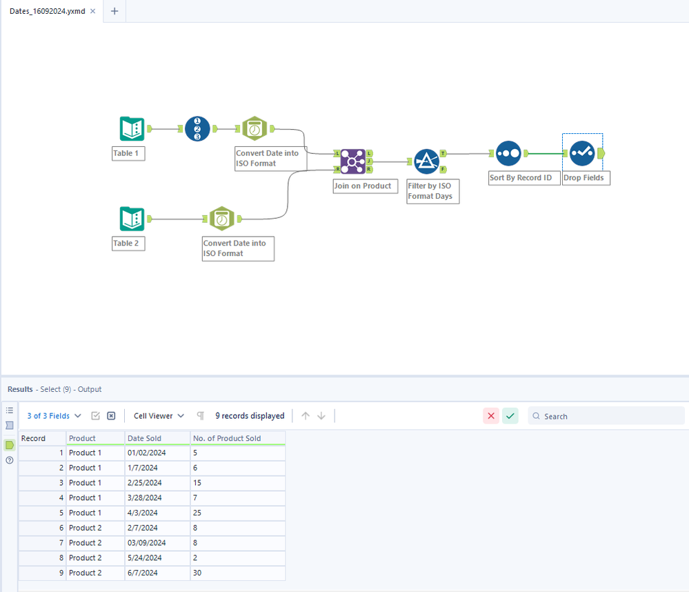 mutiple row filter based on date coulmn from other table - Alteryx