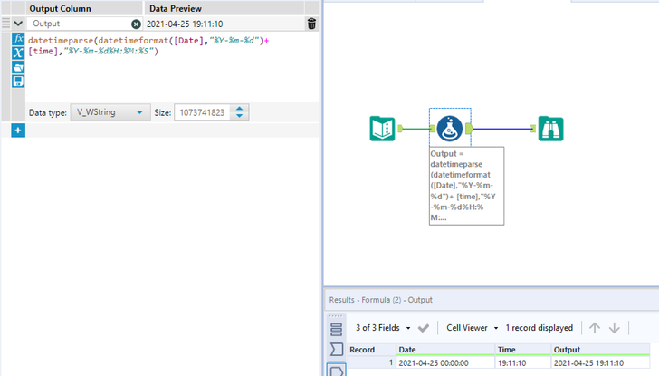 Add the time to a date field - Alteryx