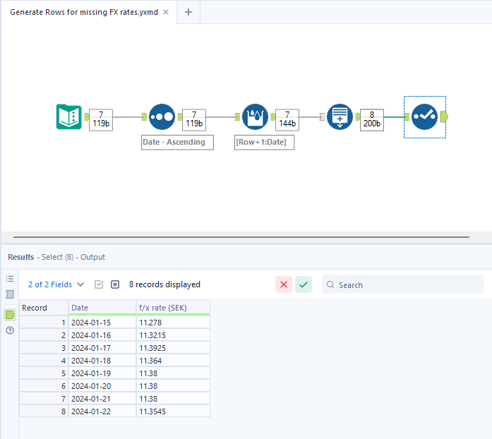 How to add days to an existing date sequence with missing days? - Alteryx