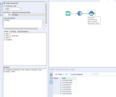 Fill the null cells to the value above - Alteryx