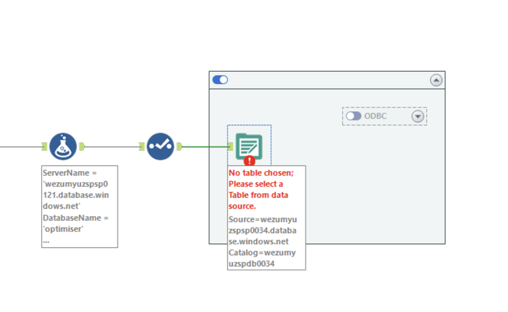 No Table Chosen; Please select a table from data source - Alteryx