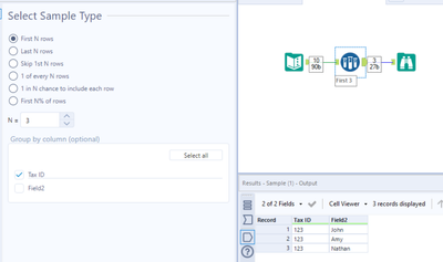 Only select first 3 sets of data based off a unique identifier - Alteryx