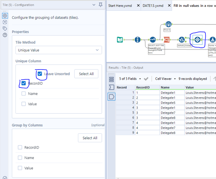 Fill in null values in a row with value in a later column - Alteryx
