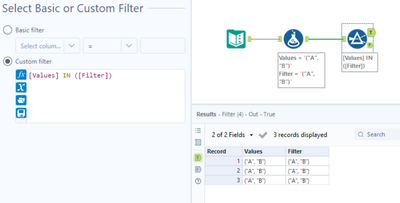 Filtering using IN - Alteryx