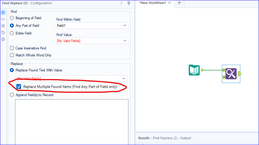 Find and Replace function not working for embedded lines - Alteryx