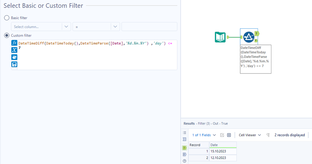 Exclude rows older than 7 days from today - Alteryx