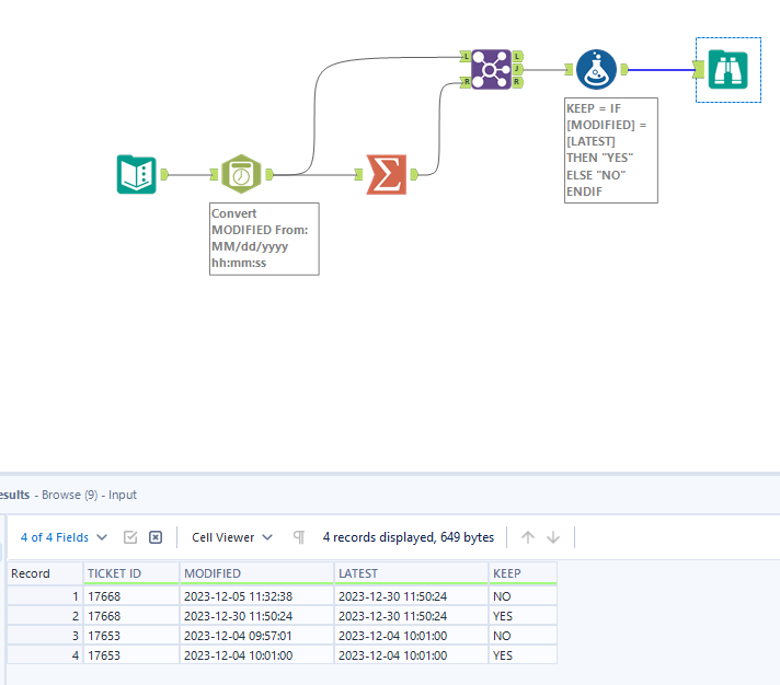 Remove duplicate ticket by their modified date and time in Alteryx ...