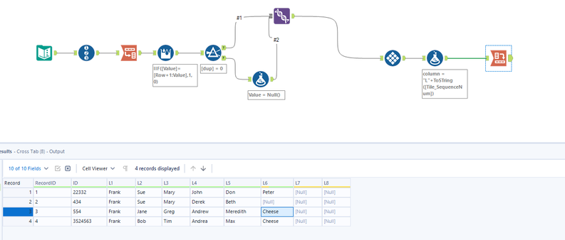 How to remove next repeated value in each row and replace blanks - Alteryx