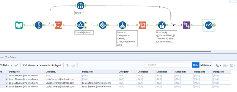 Fill in null values in a row with value in a later column - Alteryx