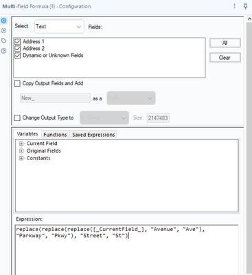 Multiple replace expressions in the Multi Field Tool - Alteryx