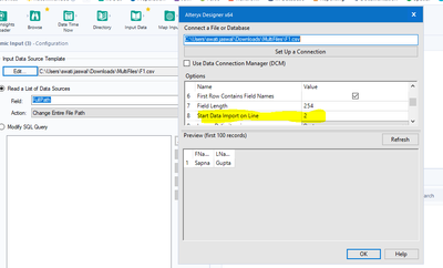 Read Multiple CSV files using Dynamic Input - Alteryx