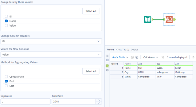 Tiling data into columns from rows based on responder - Alteryx