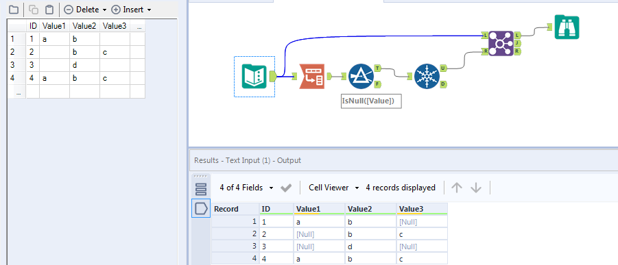 How to remove all null values in rows? - Alteryx