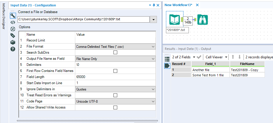 Open txt files from directory - Alteryx