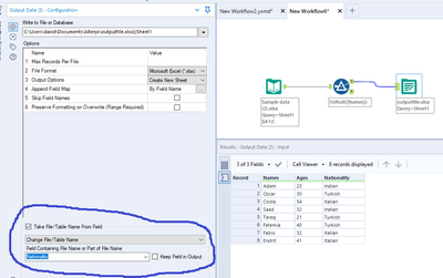 Import data from a column to sheets - Alteryx