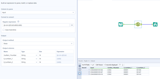 Converting a string of Letters and Numbers into collums? - Alteryx