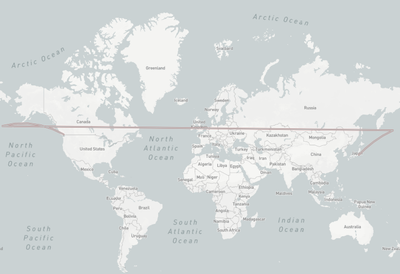 Strang Line Map drawing a line on a map that wraps from one edge to the opposite edge ...