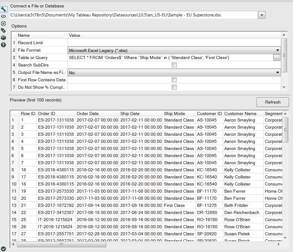 Excel SQL syntax - Alteryx