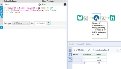 Multi-condition If Statement with a range as a condition - Alteryx
