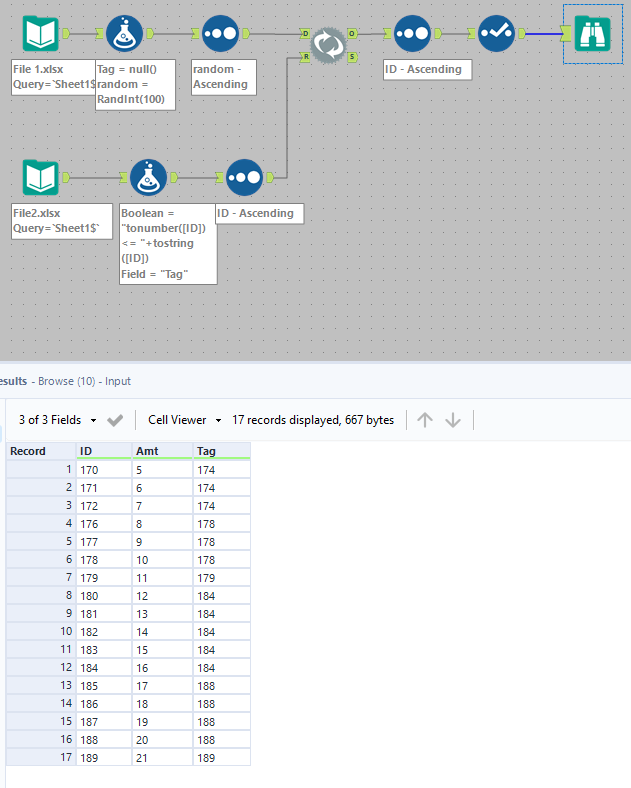 Join 2 files using ID numbers without sequential ID numbers - Alteryx