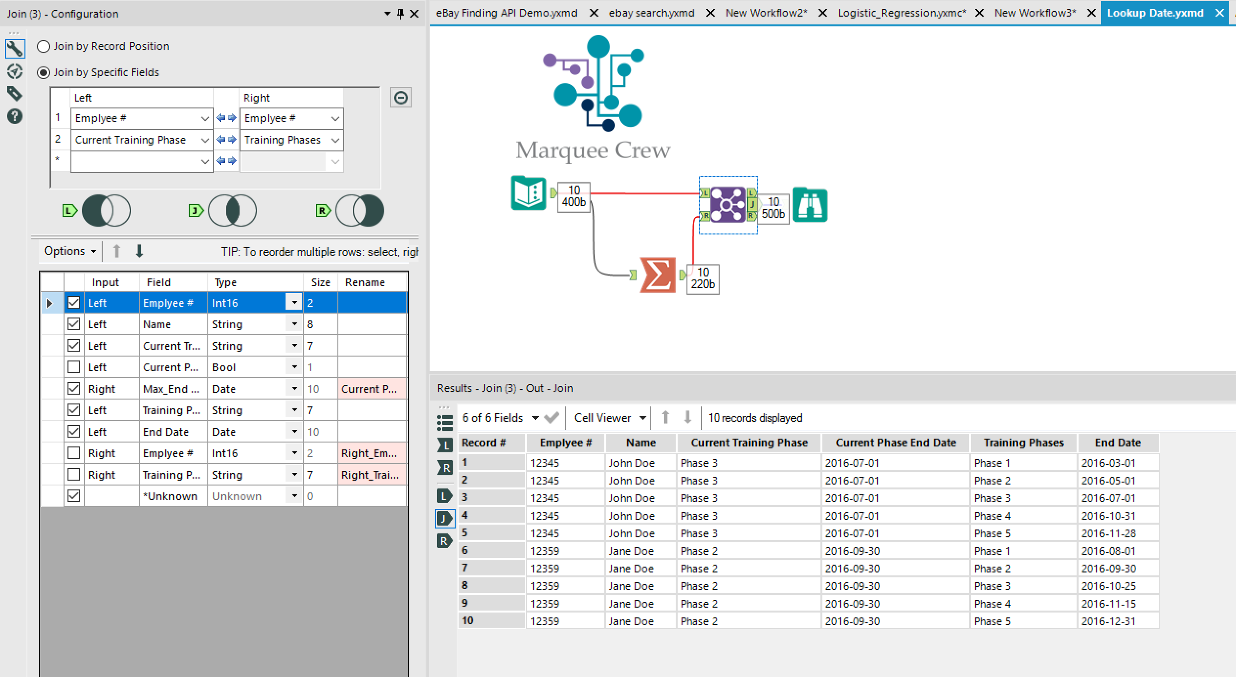 Look up date based on column value - Alteryx