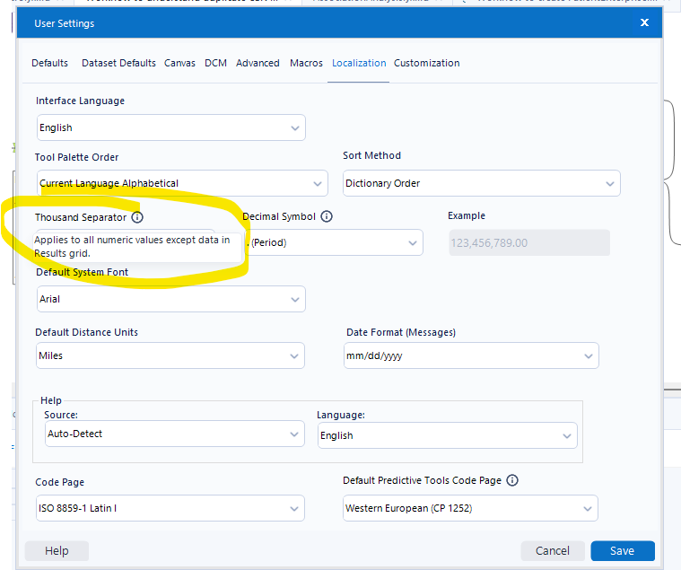 Formatting thousands separator in Table tool - Alteryx