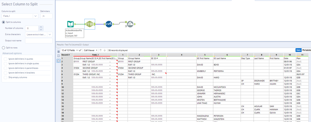 Text to Columns Single Row - Alteryx