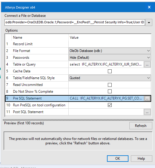 Issues with Oracle stored procedure and dynamic input tool - Alteryx