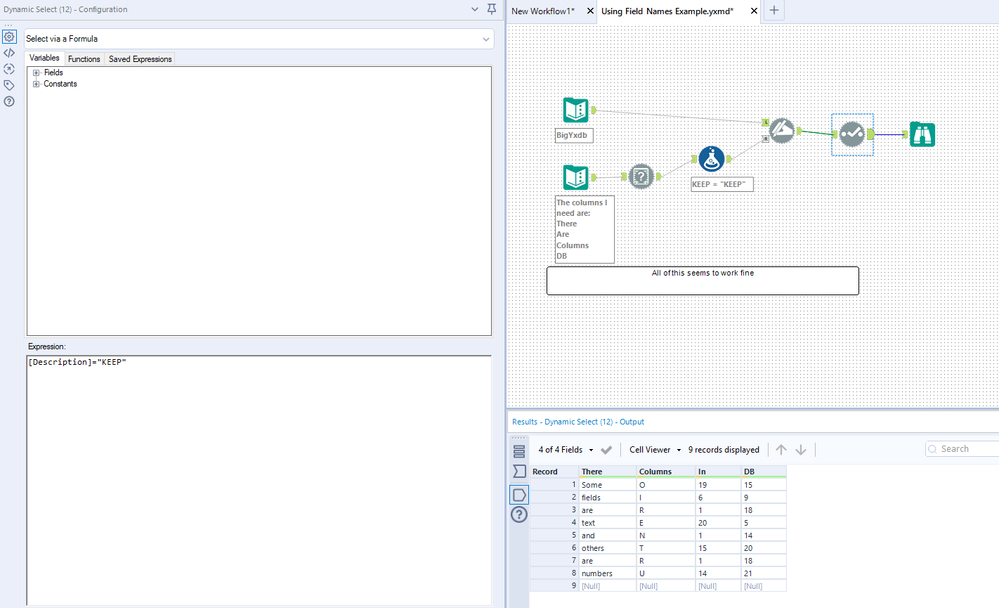 Using Field Info to select columns - Alteryx