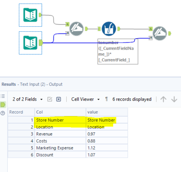 Multiply multiple columns by a respective number - Alteryx