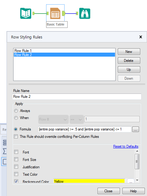 Conditional formatting using basic table tool - Alteryx